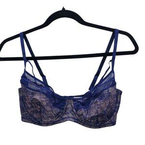 Addiction Lingerie Electric Blue‎ Sheer Lace Luxury Underwire Bra NWT 34F